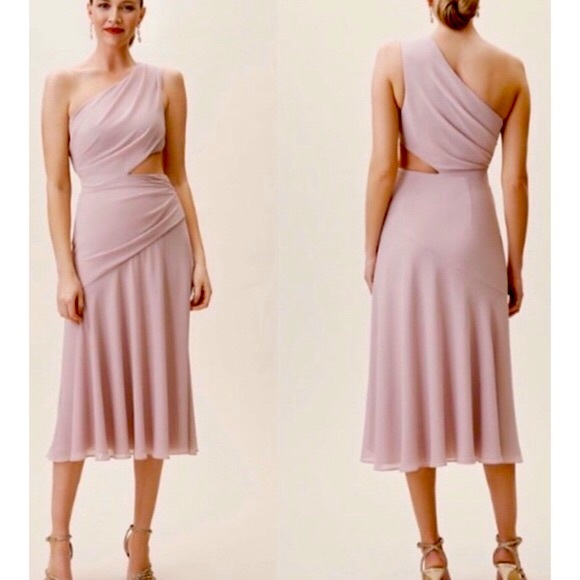 Fame & Partners BHLDN Haylie 14 / L Lilac Purple One-Shoulder Crepe Chiffon Midi - Picture 10 of 11